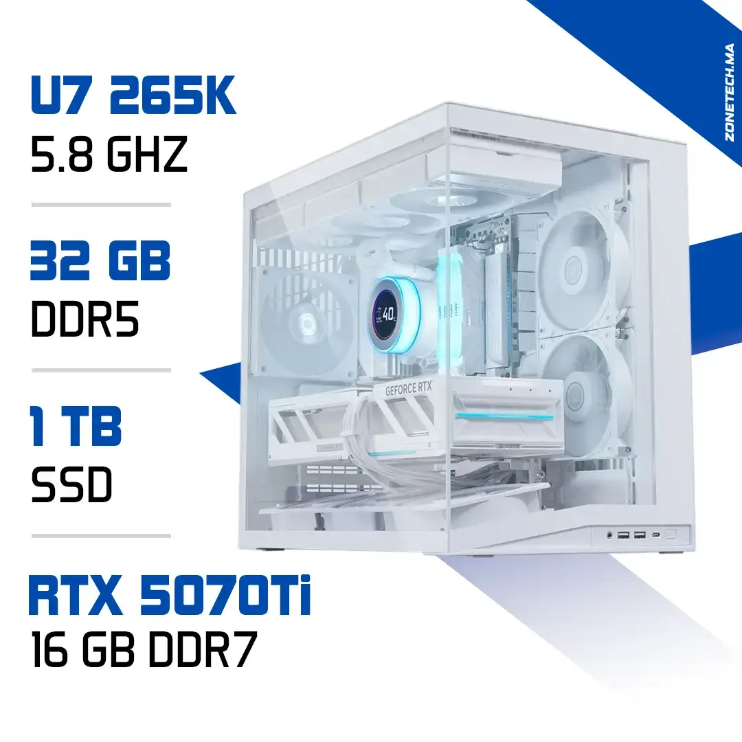 PC Pro Ultra 7 265K / 1 To SSD / 32 Go DDR5 / RTX 5070 Ti Blanc