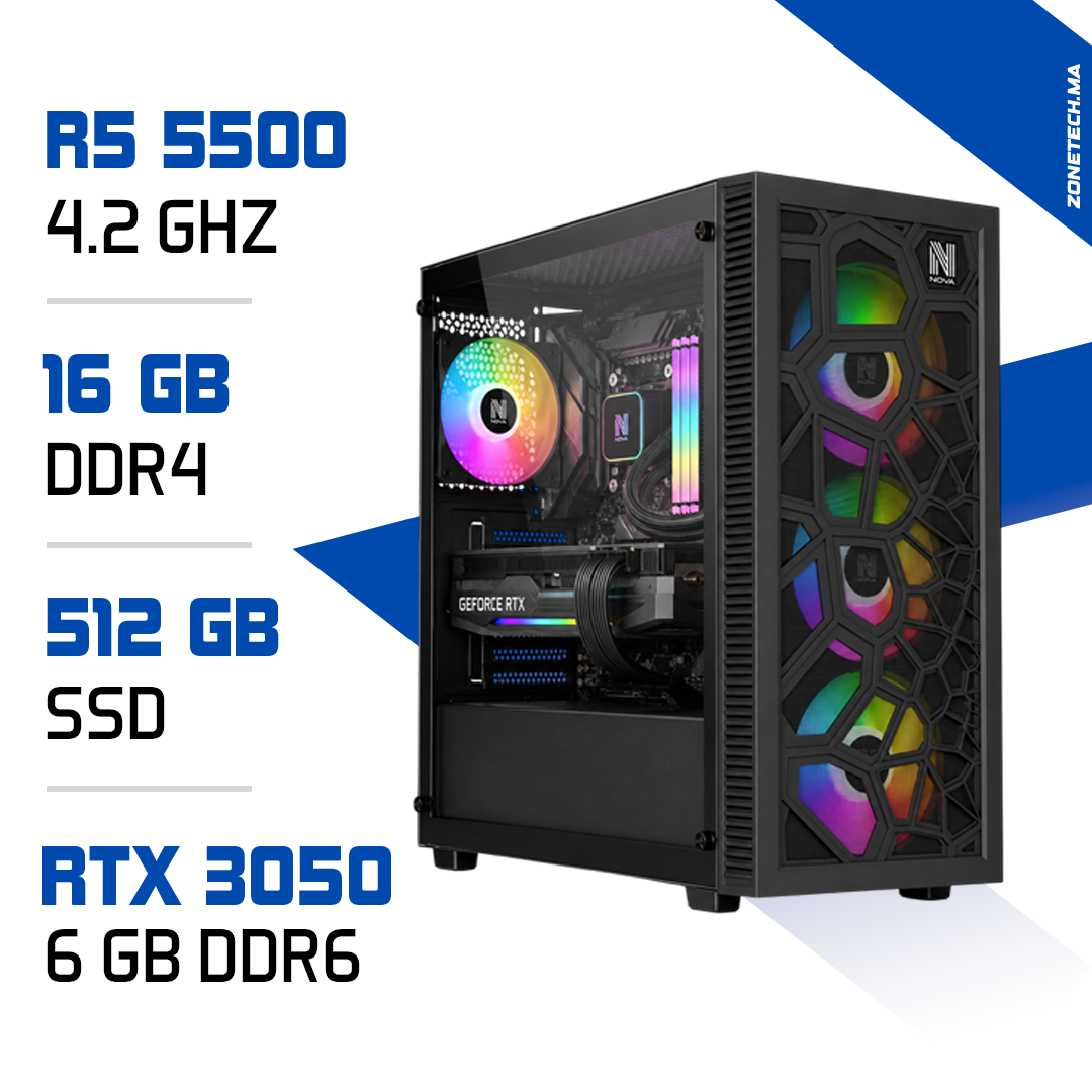 PC Gamer Zonetech Ryzen 5 5500 / 512 GB SSD / 16GB / RTX 3050 6GB