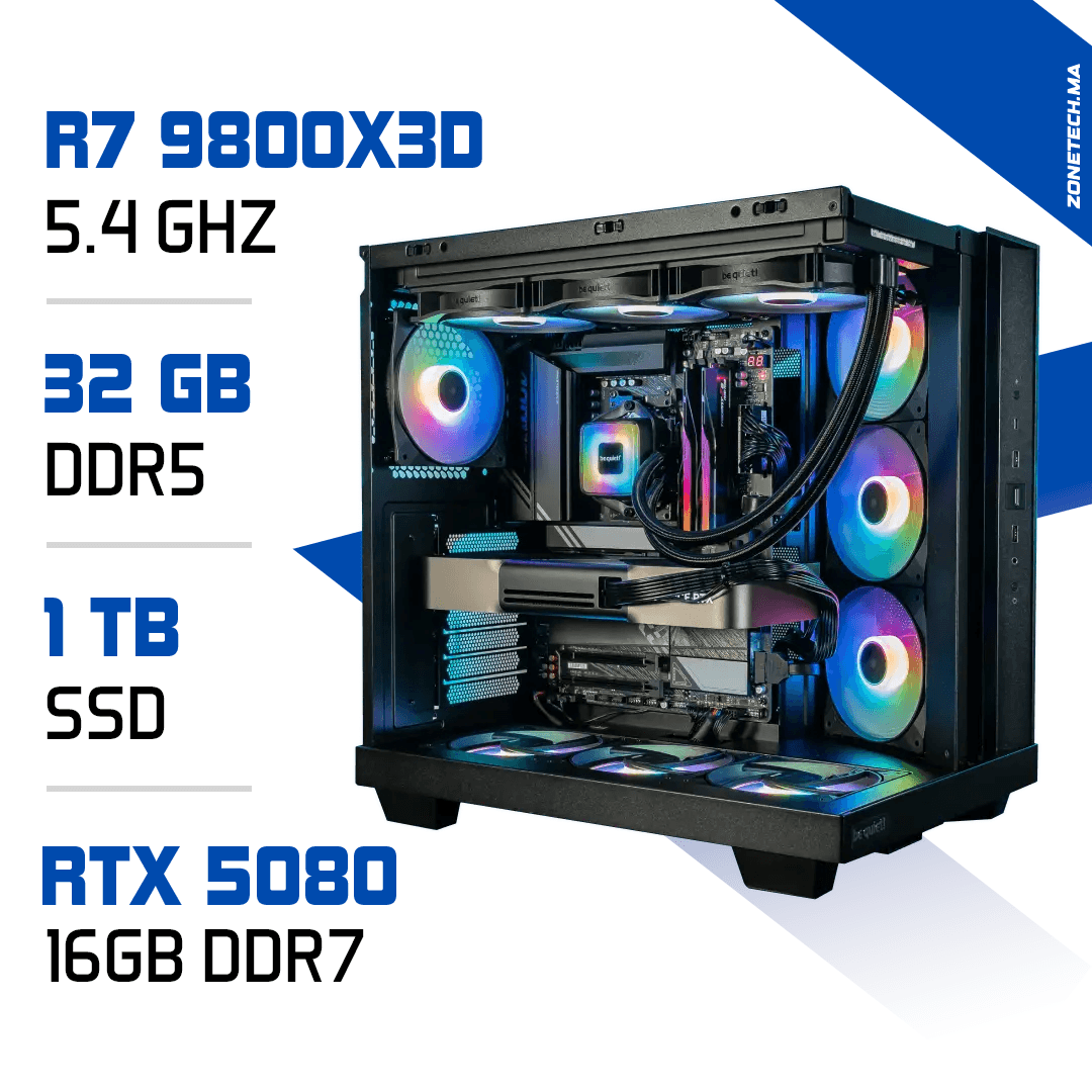 PC PRO Zonetech R7 9800X3D / 32GB RAM / 1000 GB SSD / RTX 5080 maroc
