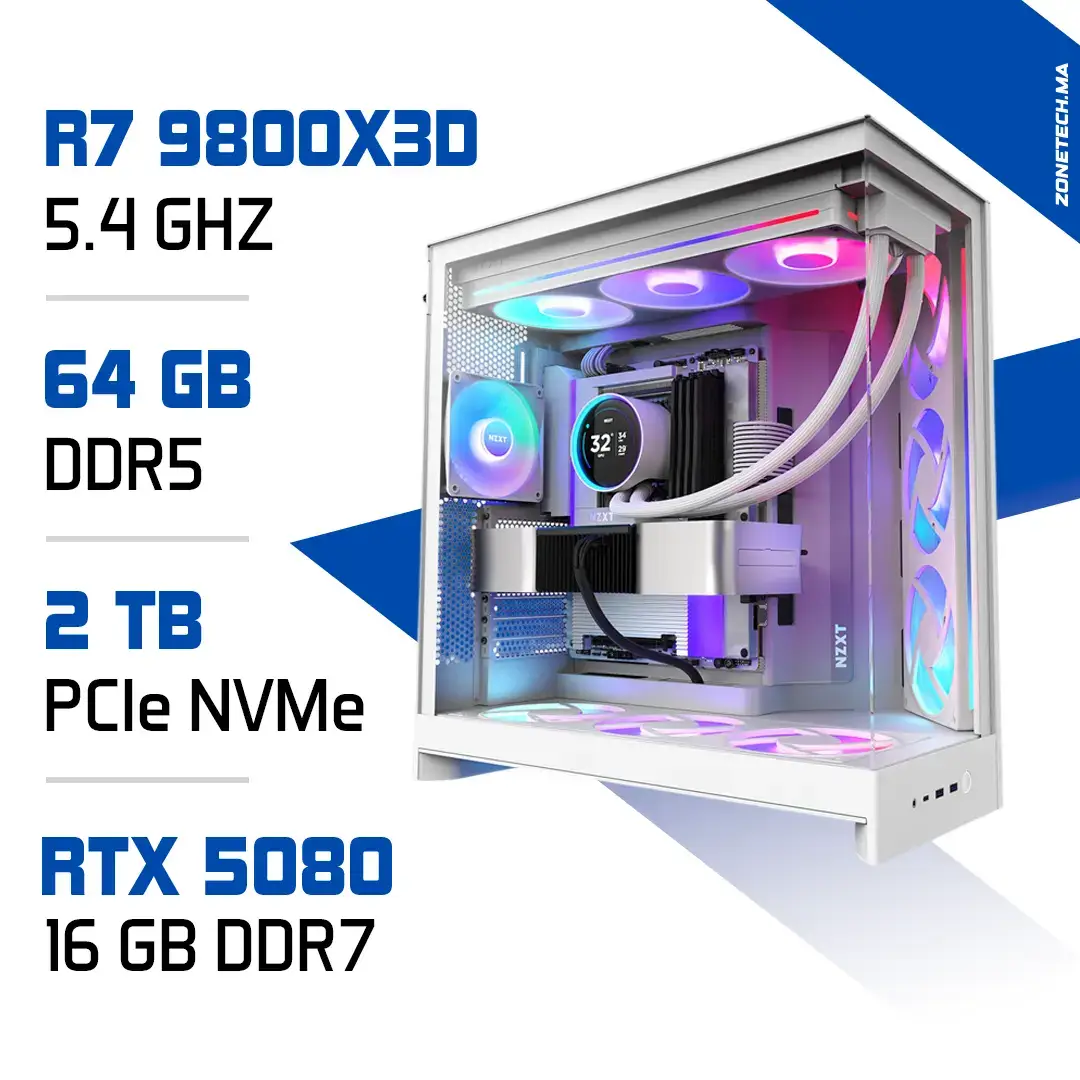PC Gamer Zonetech Ryzen 7 9800X3D / 64GB DDR5 / 2TB SSD / RTX 5080 MAROC