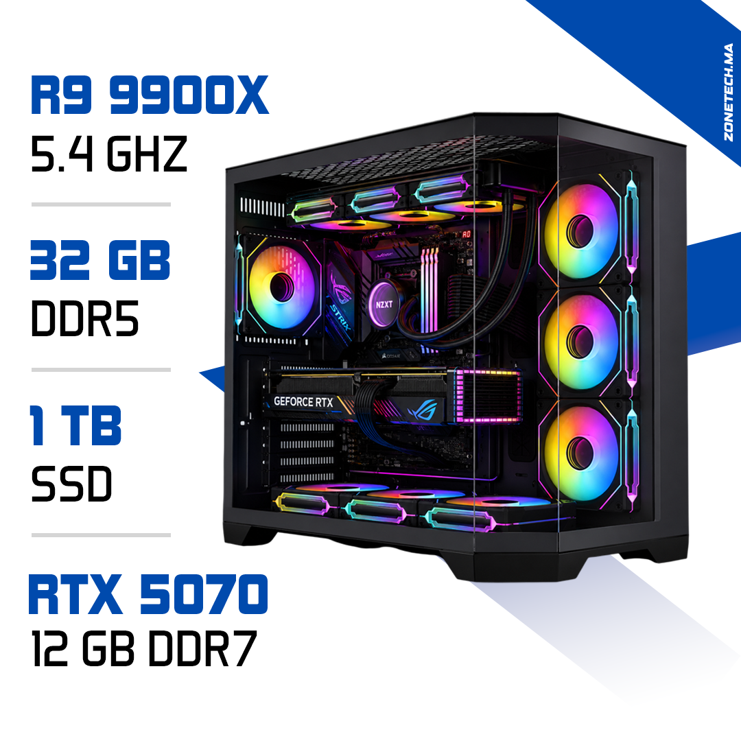 PC Gamer Zonetech Ryzen 9 9900X / 32GB DDR5 / 1TB SSD / RTX 5070 MAROC