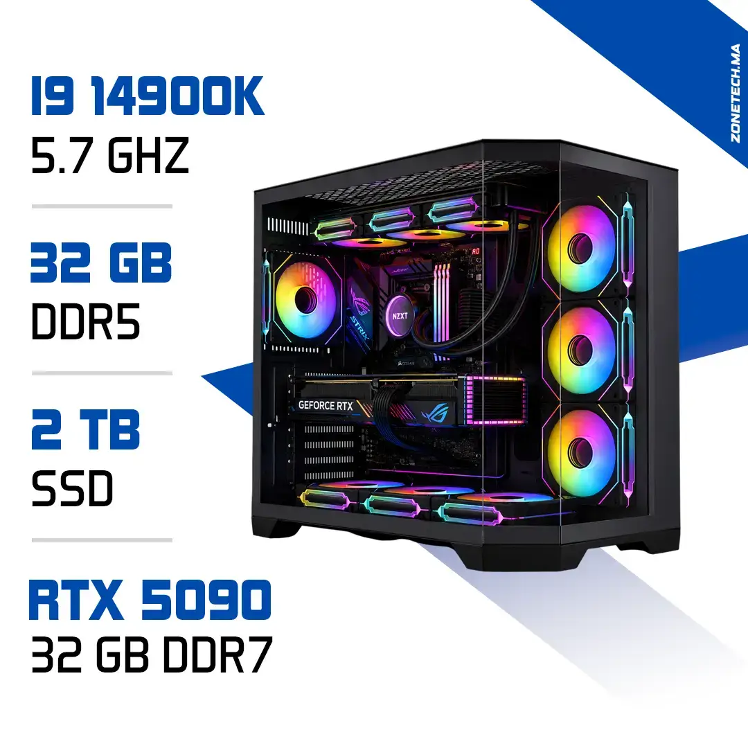 PC PRO Zonetech I9 14900K / 32GB RAM / 2000 GB SSD / RTX 5090 MAROC