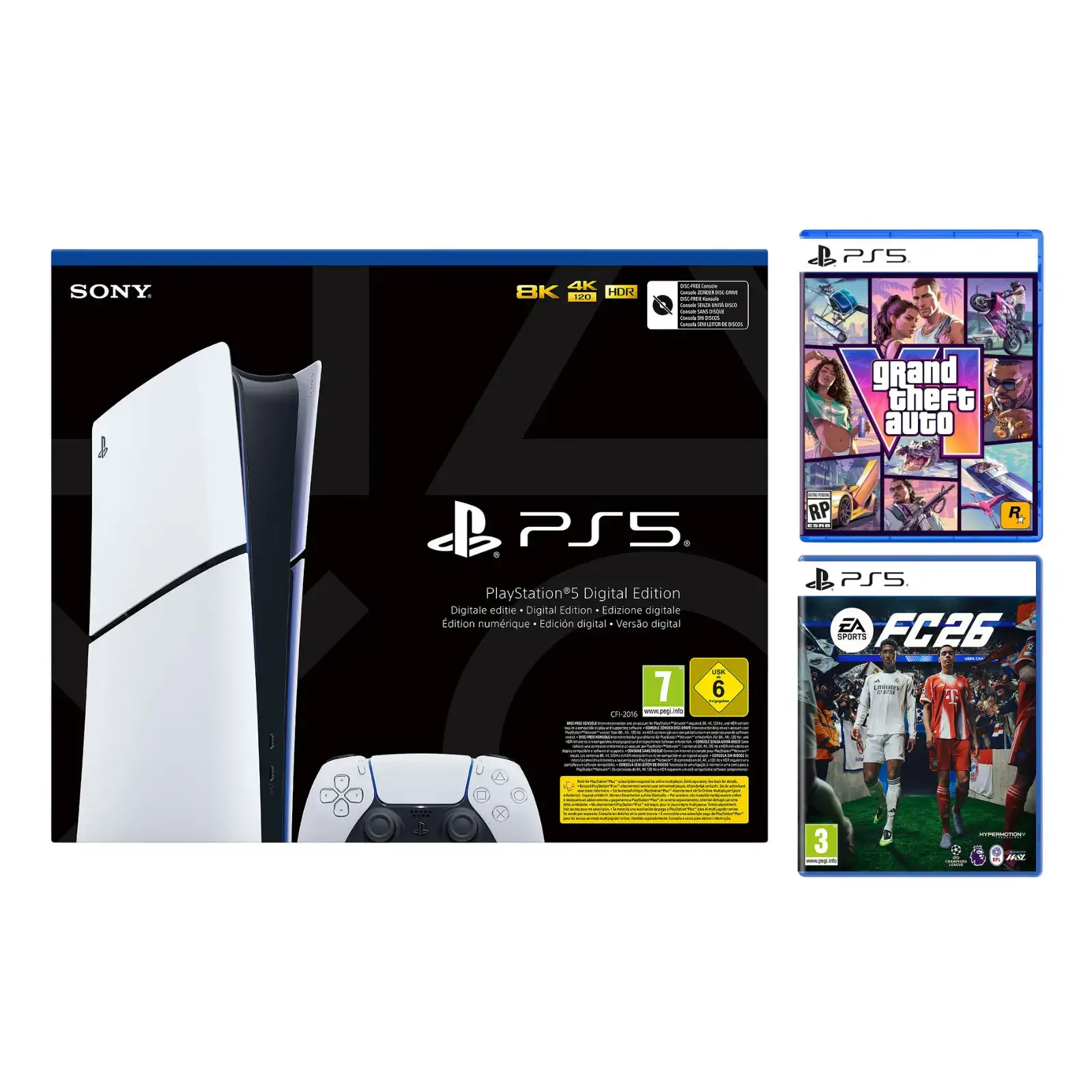 PS5 Slim Digital + FC 26 + GTA 6 (Jeux numériques) MAROC