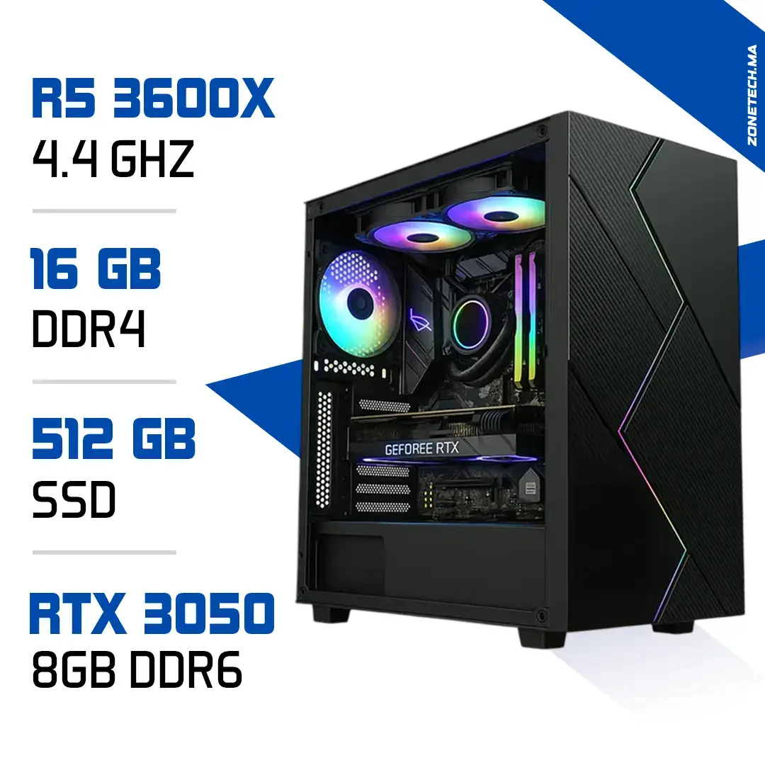PC Gamer Zonetech Ryzen 5 3600X / 512GB SSD / 16GB / RTX 3050 8GB