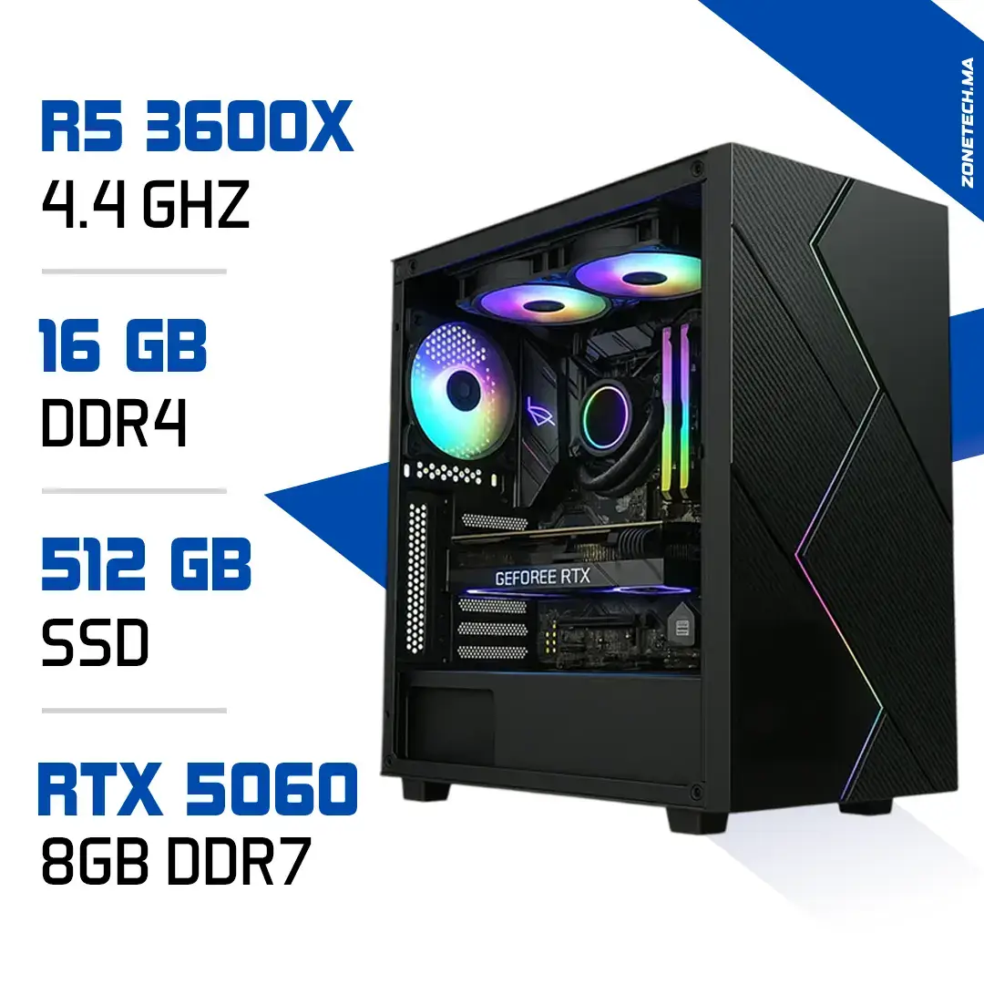 PC Gamer Ryzen 5 3600X / 512 Go SSD / 16 Go DDR4 / RTX 5060