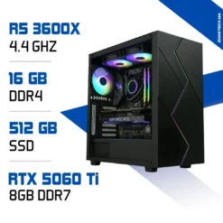 PC Gamer Ryzen 5 3600X / 512 Go SSD / 16 Go DDR4 / RTX 5060 Ti 8GB
