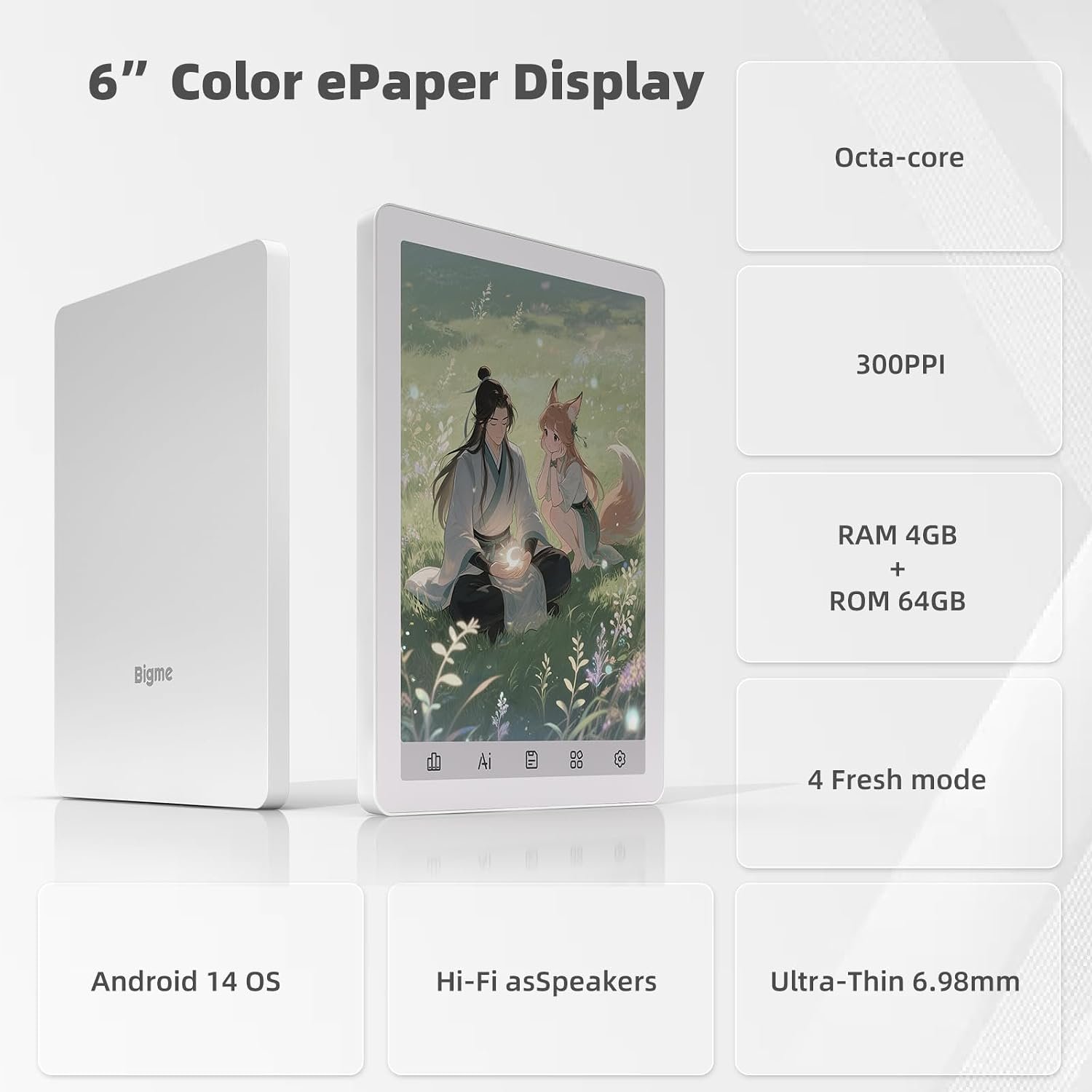 BIGME B6 Color Blanc – Liseuse Android Écran Couleur E Ink 6″ – Image 2