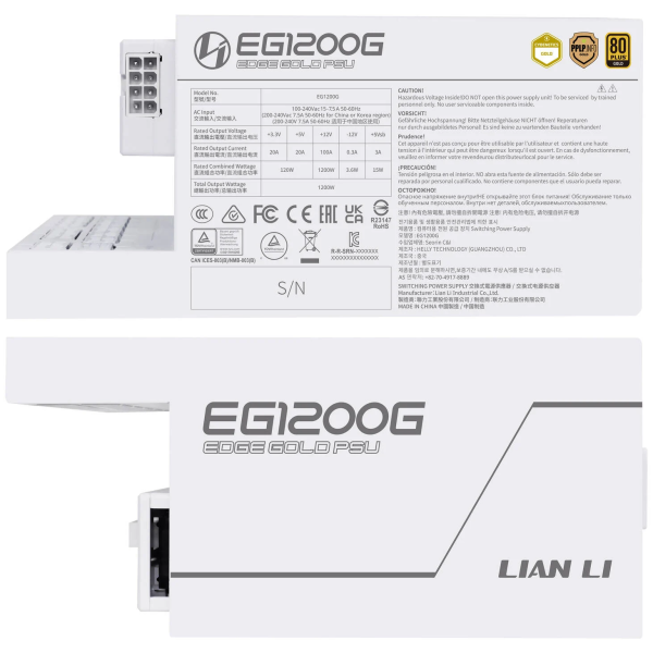 Lian Li Edge 1200 80PLUS GOLD 1200W (White) - With Hub
