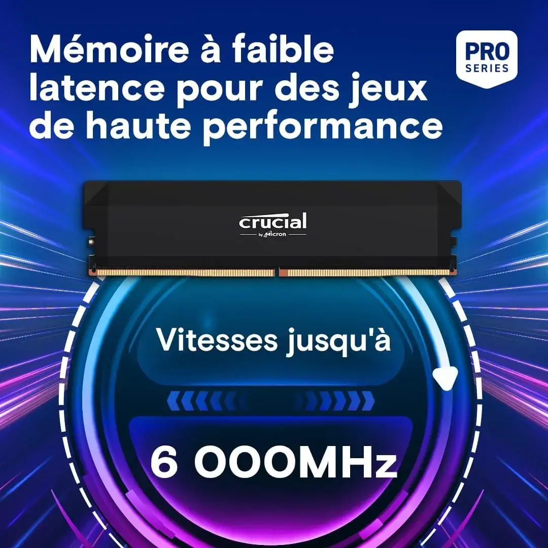 Crucial 32GB Pro Overclocking DDR5 6400 MT/s UDIMM Memory Kit (2 x 16GB, Black)