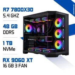 PC Pro Zonetech Ryzen 7 7800X3D / 48GB DDR5 / 1TB SSD / RX 9060 XT 16GB
