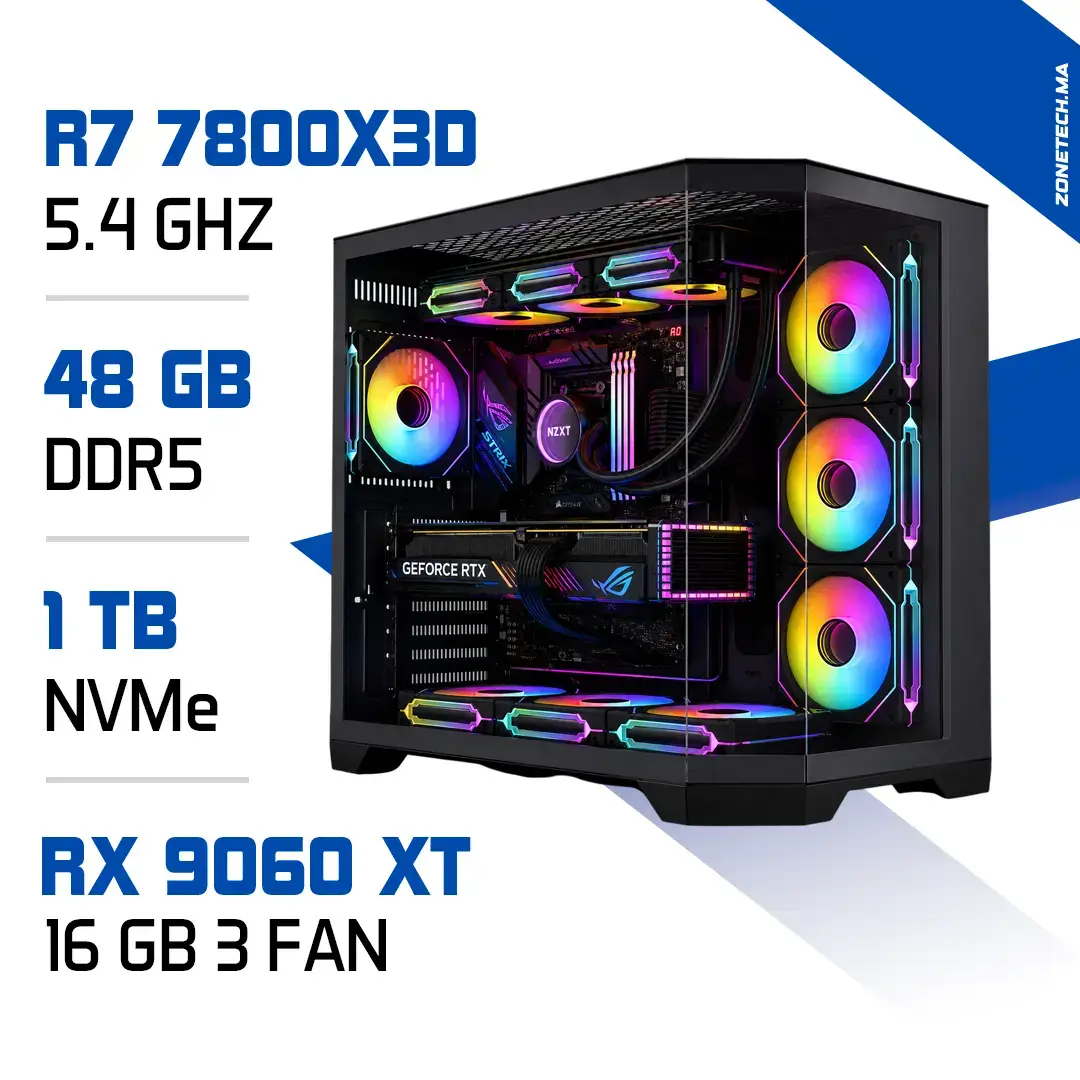 PC Pro Zonetech Ryzen 7 7800X3D / 48GB DDR5 / 1TB SSD / RX 9060 XT 16GB