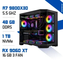 PC Pro Zonetech Ryzen 7 9800X3D / 48GB DDR5 / 1TB SSD / RX 9060 XT 16GB