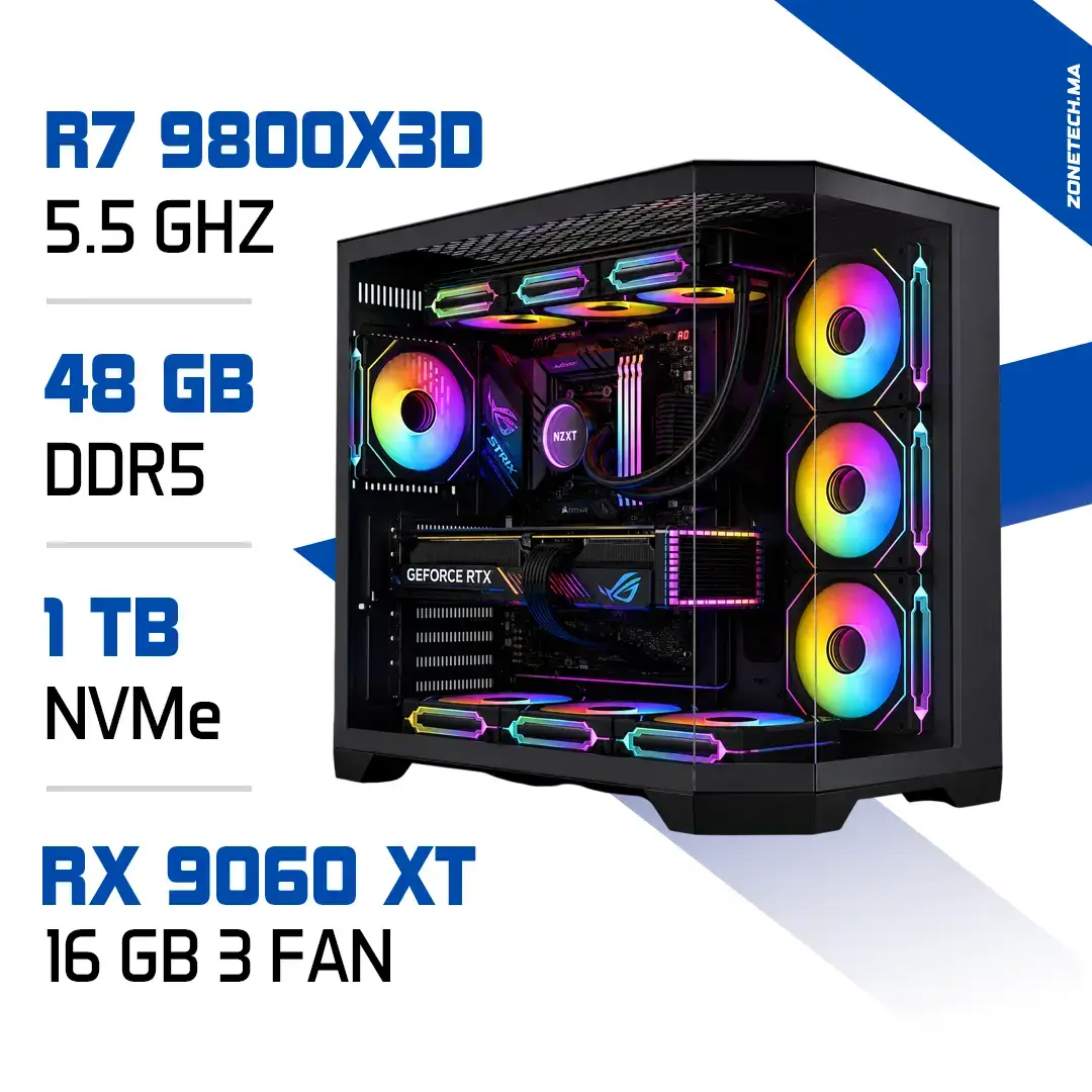 PC Pro Zonetech Ryzen 7 9800X3D / 48GB DDR5 / 1TB SSD / RX 9060 XT 16GB