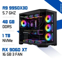 PC Pro Zonetech Ryzen 9 9950X3D / 32GB DDR5 / 1TB SSD / RX 9060 XT 16GB