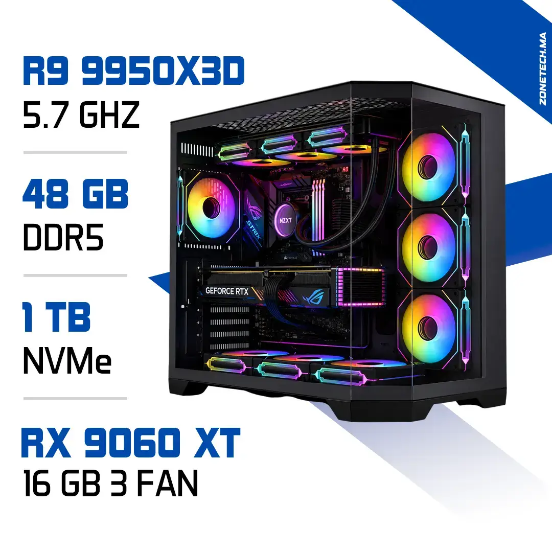 PC Pro Zonetech Ryzen 9 9950X3D / 32GB DDR5 / 1TB SSD / RX 9060 XT 16GB