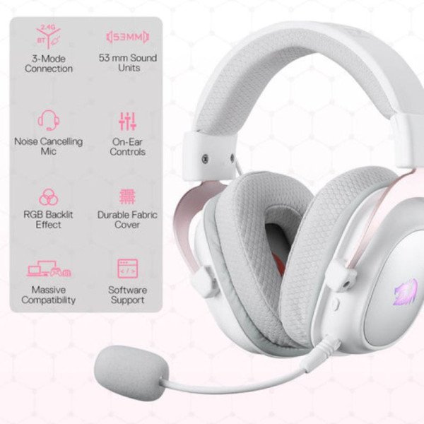 Redragon H510 PRO Zeus-X RGB Wireless Gaming Headset (WHITE) prix maroc